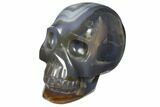 Polished Banded Agate Skull with Quartz Crystal Pocket #148116-3